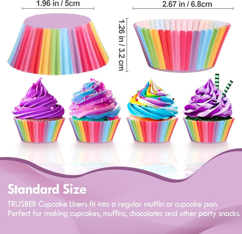 TRUSBER Baking Cups, 100 pieces Paper Muffin Wrappers Nonstick Muffin Molds Baking Cup Holders for Wedding, Birthday, Baby Shower or Holiday Party - Image 2