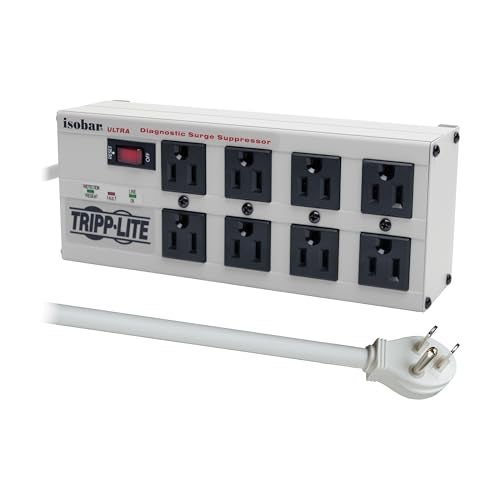 Tripp Lite ISOBAR8ULTRA Isobar 8 Outlet Heavy Duty Power Strip Surge Protector, 3840 Joules, 12ft Cord, Flat Plug, Metal Power Strip, Industrial Garage Work Shop Bench, Under Desk and Wall Mountable - Image 1