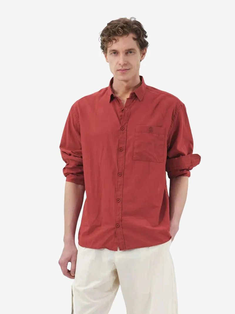 Giesto Brick Red GIESTO Men's Regular-Fit Cotton Poplin Shirt for Men | Best Price UAE