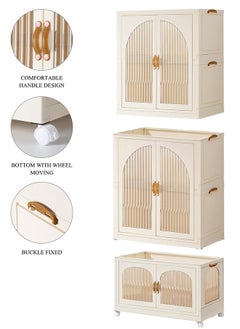 Generic Portable Kids Closet Foldable Combination Wardrobe Baby Children's Clothes Toys Storage Cabinet Plastic Free Installation Snack Cabinet(2 Tall+1 Low）  - Image 2