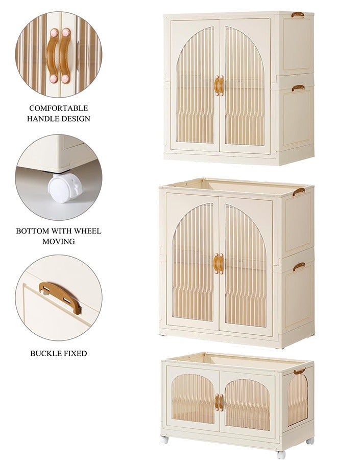 Generic Portable Kids Closet Foldable Combination Wardrobe Baby Children's Clothes Toys Storage Cabinet Plastic Free Installation Snack Cabinet(2 Tall+1 Low）  - Image 2