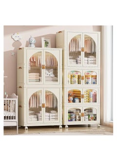 Generic Portable Kids Closet Foldable Combination Wardrobe Baby Children's Clothes Toys Storage Cabinet Plastic Free Installation Snack Cabinet(2 Tall+1 Low）  - Image 5