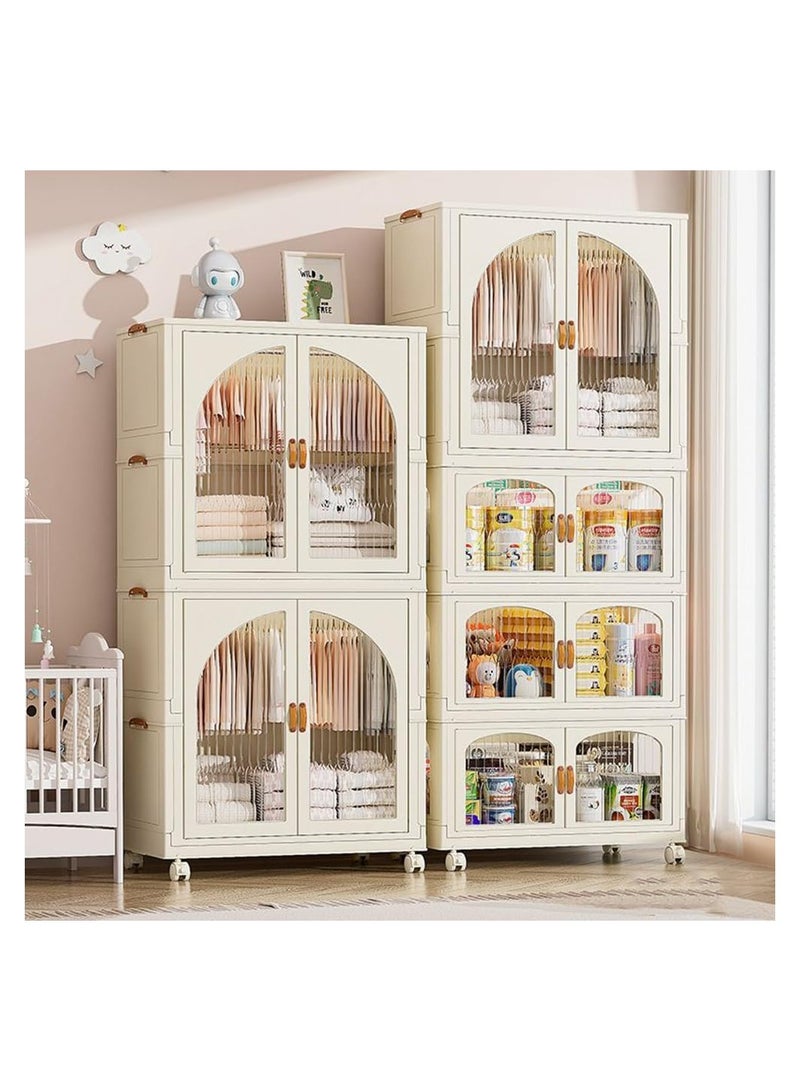 Generic Portable Kids Closet Foldable Combination Wardrobe Baby Children's Clothes Toys Storage Cabinet Plastic Free Installation Snack Cabinet(2 Tall+1 Low）  - Image 5