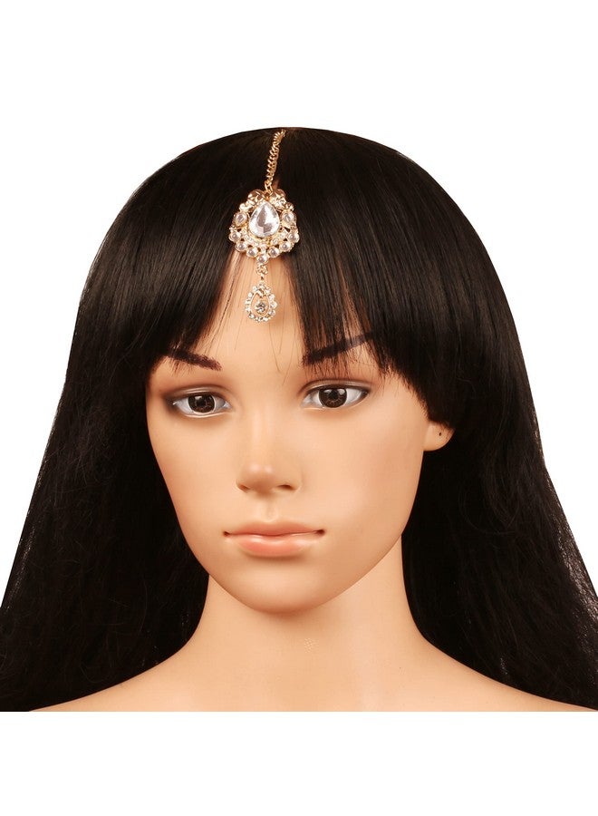 Touchstone New! Touchstone Indian Bollywood Traditional Paisley Floral Kundan Polki Diamond Look Designer Jewelry Mangtika Head Accessory in Antique Gold Tone for Women. - Image 2