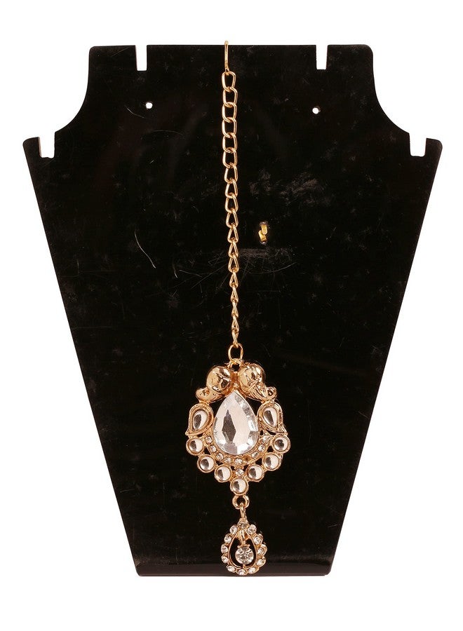 Touchstone New! Touchstone Indian Bollywood Traditional Paisley Floral Kundan Polki Diamond Look Designer Jewelry Mangtika Head Accessory in Antique Gold Tone for Women. - Image 4