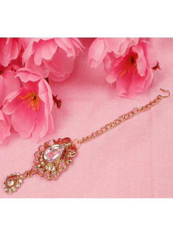 Touchstone New! Touchstone Indian Bollywood Traditional Paisley Floral Kundan Polki Diamond Look Designer Jewelry Mangtika Head Accessory in Antique Gold Tone for Women. - Image 5