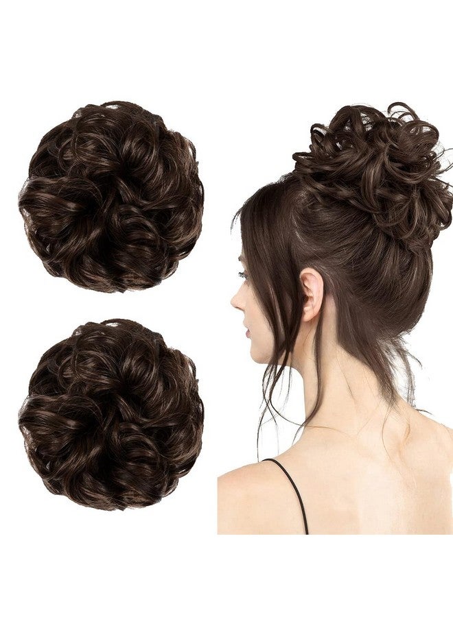 Temperia Hair Accessories For Women Stylish - Juda Hair Buns - Messy Bun Hair Extension - Artificial Fake Donuts Maker Scrunchies - With Elastic Rubber Band - Natural Brown - 2 Pc - (25Gr) - Image 1