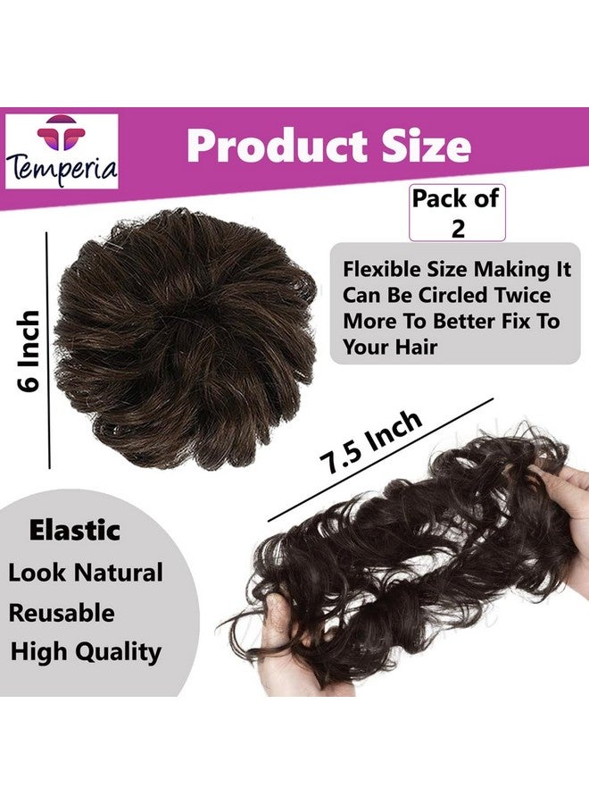 Temperia Hair Accessories For Women Stylish - Juda Hair Buns - Messy Bun Hair Extension - Artificial Fake Donuts Maker Scrunchies - With Elastic Rubber Band - Natural Brown - 2 Pc - (25Gr) - Image 2