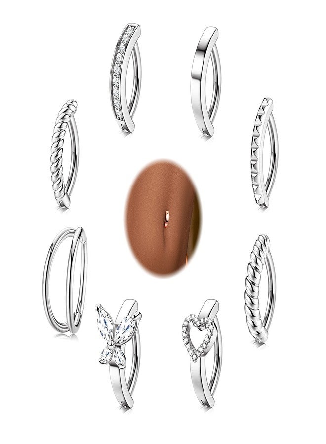 ORAZIO 8Pcs Belly Button Ring Surgical Steel 14G Clicker Belly Rings for Women CZ Heart Butterfly Belly Button Piercing Simple Reverse Navel Barbell Rings Body Piercing Jewelry, Cubic Zirconia - Image 1