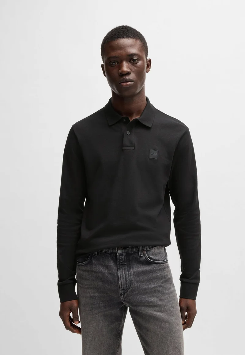 Stretch-cotton slim-fit polo shirt with logo patch