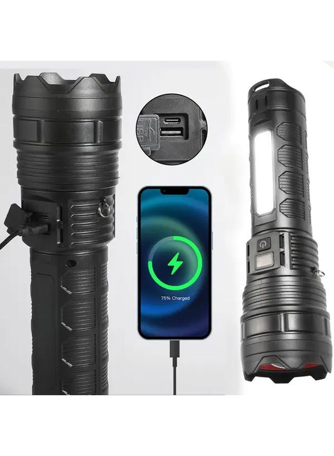 LB1 Black Dual LED Flashlight With Real Time Battery Display USB Rechargeable Outdoor Torch - Image 3