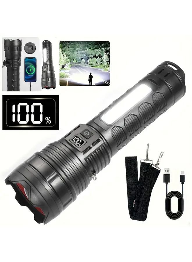 LB1 Black Dual LED Flashlight With Real Time Battery Display USB Rechargeable Outdoor Torch - Image 2