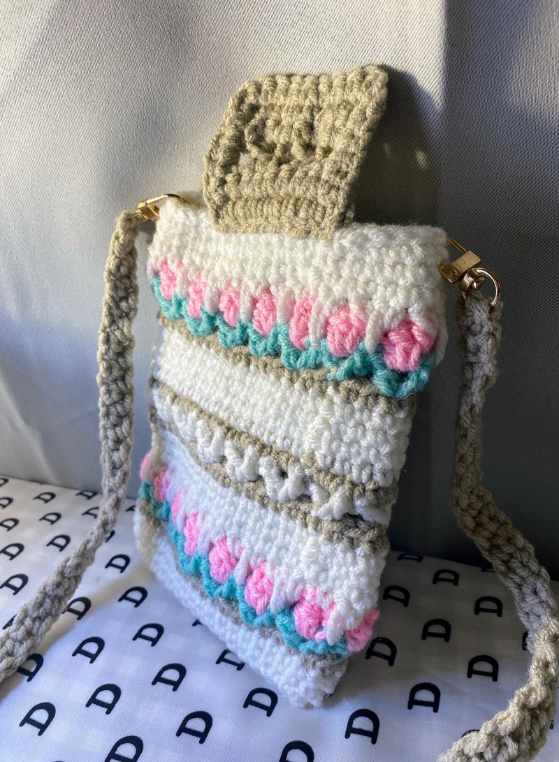 Braidise Creations Crochet made Tulip Pattern Mobile Sling Bag  - Image 1