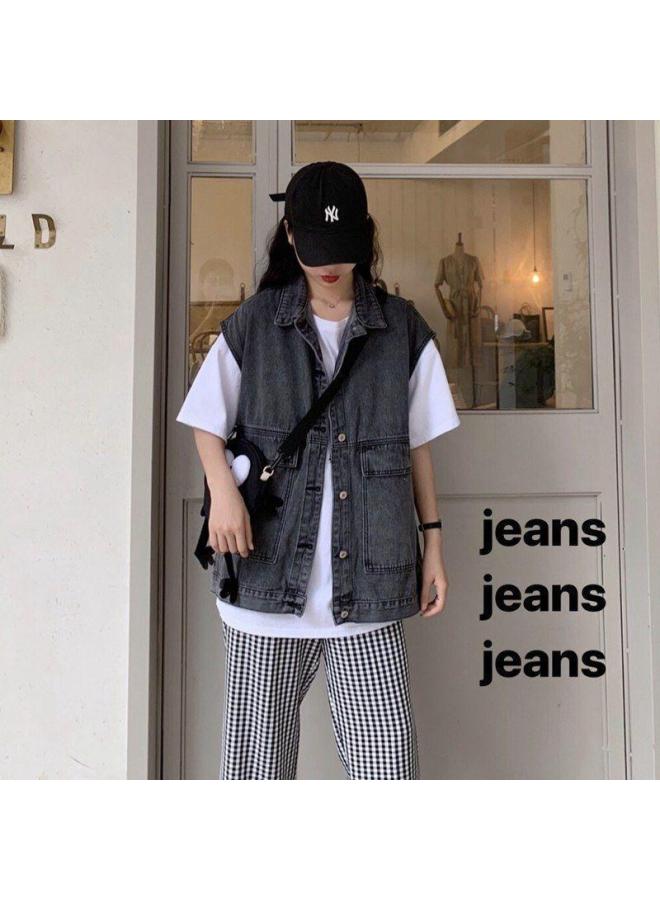 Private Brand Korean-style Denim Vest For Women, Loose Fit, Student Fashion, Sleeveless Waistcoat, Casual Workwear Jacket, Trendy - Image 1