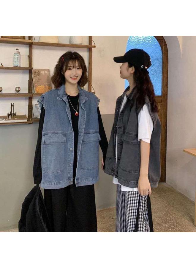 Private Brand Korean-style Denim Vest For Women, Loose Fit, Student Fashion, Sleeveless Waistcoat, Casual Workwear Jacket, Trendy - Image 2
