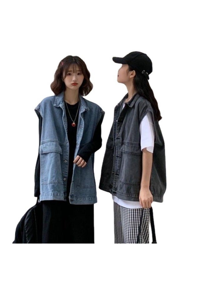 Private Brand Korean-style Denim Vest For Women, Loose Fit, Student Fashion, Sleeveless Waistcoat, Casual Workwear Jacket, Trendy - Image 5