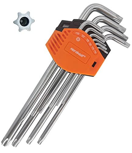 NordWolf 10-Piece Torx Wrench Set, S2 Steel Long Arm Security Star Keys, Sizes T10 to T55 - Image 1