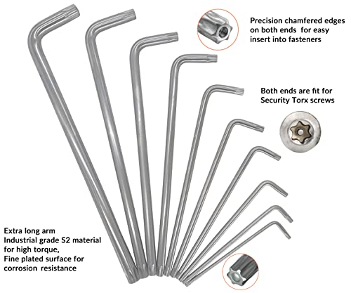 NordWolf 10-Piece Torx Wrench Set, S2 Steel Long Arm Security Star Keys, Sizes T10 to T55 - Image 3