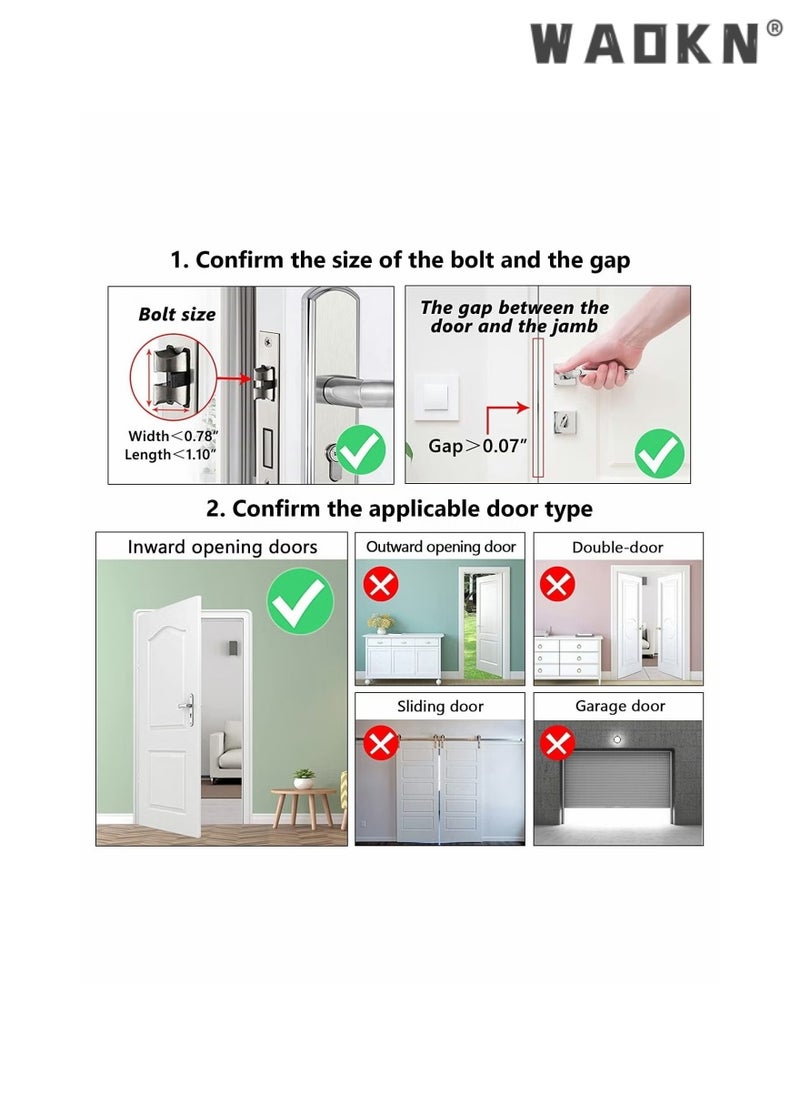 WAOKN Portable Door Lock Home Security Door Locker Travel Lockdown Locks for Additional Safety and Privacy Perfect for Traveling Hotel Home Apartment College，Portable Door Lock Extra Lock for Additional Privacy and Safety in Home,Hotel and Apartment,Prevent Unauthorized Entry,Protect Family Security in Traveling,Home,Bedroom,Hotel  - Image 4