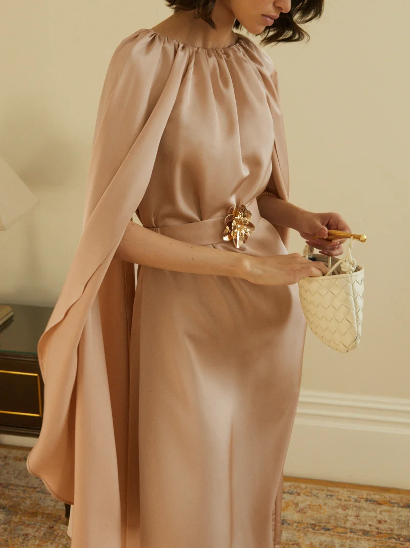 Lichi Loose maxi dress with a cape and matching belt