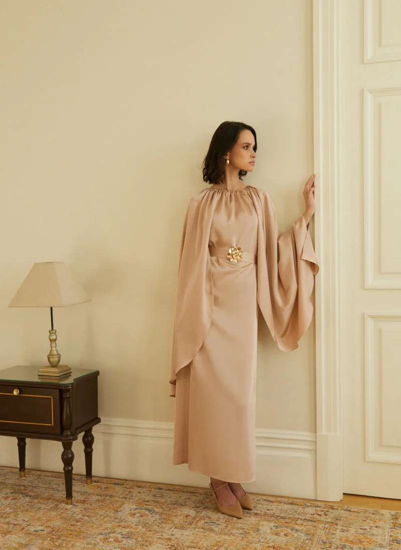 Lichi  Loose maxi dress with a cape and matching belt for Women | Best Price UAE