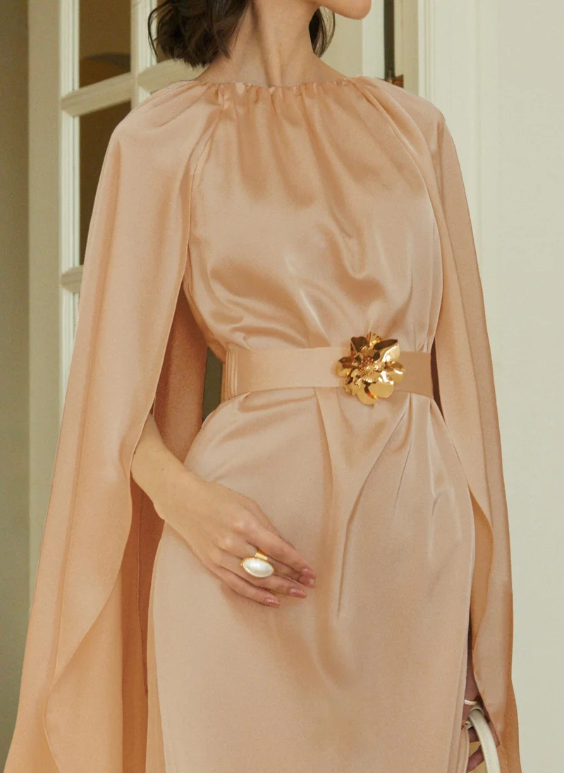 Lichi  Loose maxi dress with a cape and matching belt for Women | Best Price UAE