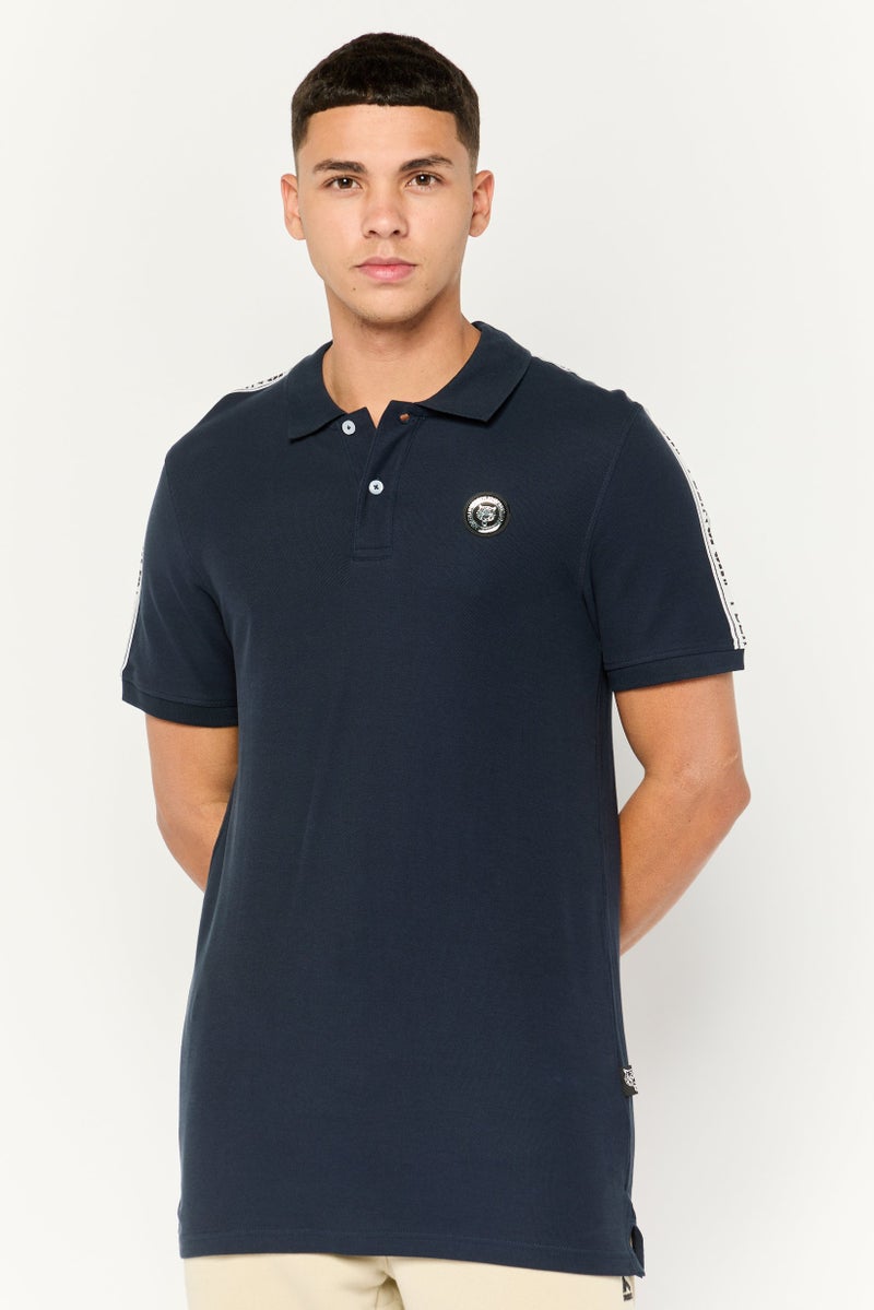 PHILIPP PLEIN Plein Sport Men Sportswear Fit Short Sleeves Outdoor Polo Shirt, Navy - Image 1