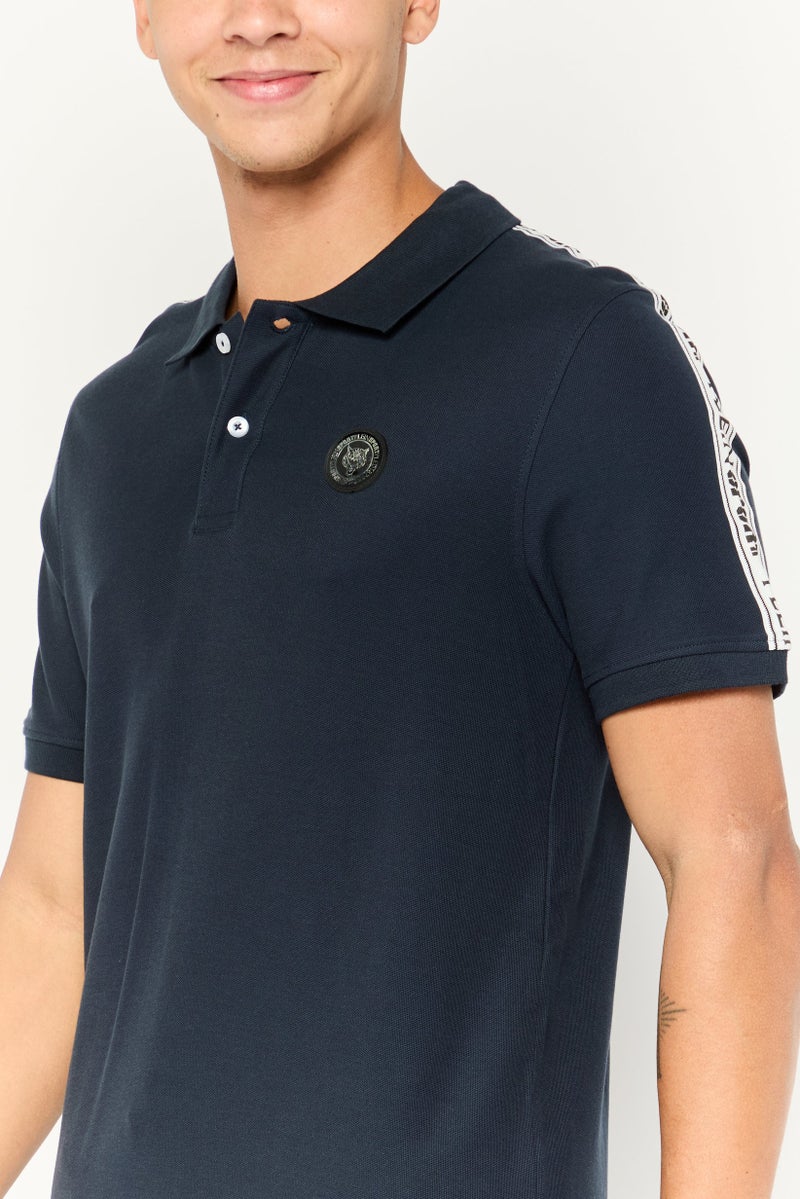 PHILIPP PLEIN Plein Sport Men Sportswear Fit Short Sleeves Outdoor Polo Shirt, Navy - Image 3
