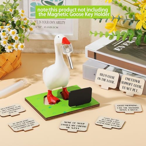 Relaxweex 10 Pcs Magnetic Goose Key Holder Wooden Base with Interchangeable Signs Writable Signs Chalk Accessories for Magnetic Key Holder Cute Resin Statue Decor(Goose Not Included) (Lovely) - Image 4