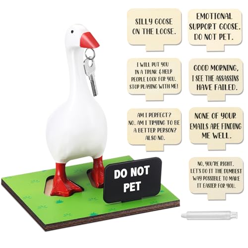 Relaxweex 10 Pcs Magnetic Goose Key Holder Wooden Base with Interchangeable Signs Writable Signs Chalk Accessories for Magnetic Key Holder Cute Resin Statue Decor(Goose Not Included) (Lovely) - Image 1