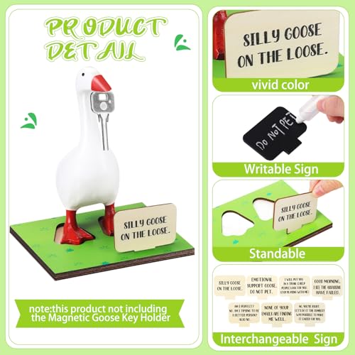 Relaxweex 10 Pcs Magnetic Goose Key Holder Wooden Base with Interchangeable Signs Writable Signs Chalk Accessories for Magnetic Key Holder Cute Resin Statue Decor(Goose Not Included) (Lovely) - Image 3