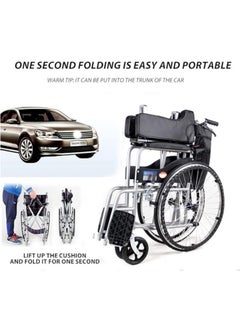 STARMED Starmed Lightweight Folding Manual Wheelchair Thickened Elderly Medline Adjustable Seat Cushion, With Handbrakes, 24 Inch Spoked Real Wheels, 7 Inch Front Wheels  - Image 4