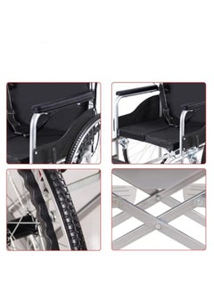 STARMED Starmed Lightweight Folding Manual Wheelchair Thickened Elderly Medline Adjustable Seat Cushion, With Handbrakes, 24 Inch Spoked Real Wheels, 7 Inch Front Wheels  - Image 5