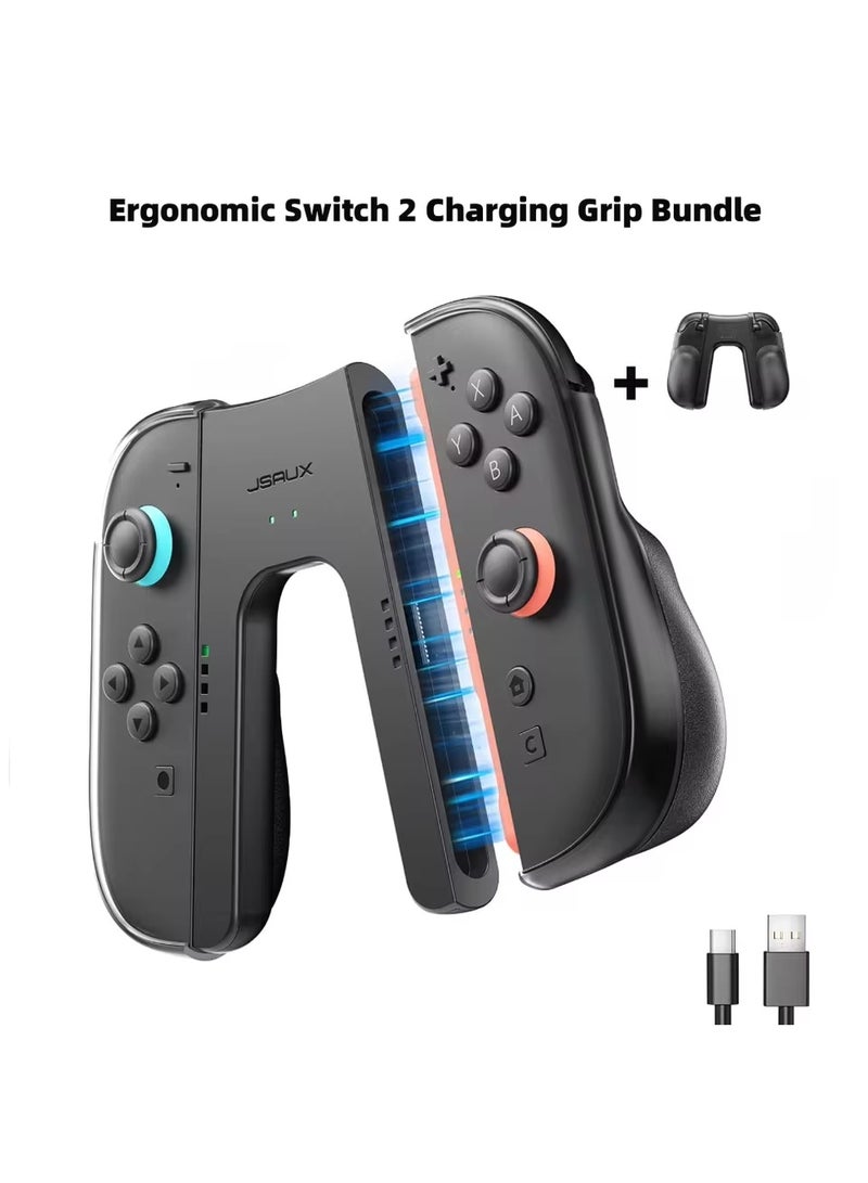 JSAUX Switch 2 Charging Grip Bundle, Magnetic Grip Controller, Play While Charging Compatible with Switch 2 Joycons Accessories - Image 1