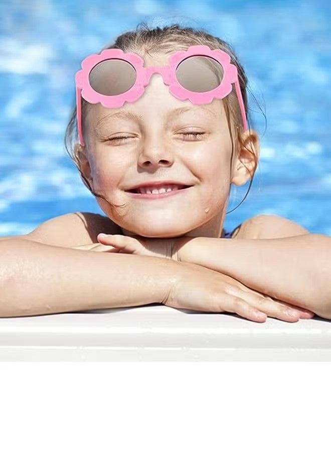 3-Piece Kids Flower Sunglasses, Girls Round Flower Glasses, Outdoor Beach Ultraviolet Protection Eyewear for Birthday Party Supplies - Image 3