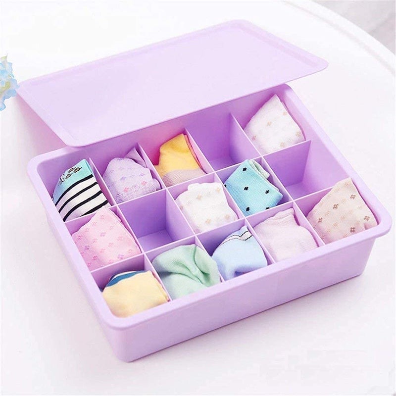 GOPAD Stackable 15 Grid Plastic Innerwear Underwear Undergarment Socks Storage Organizer Box with Lid Cover and Compartment for Wardrobe Drawer for Women Kids Plastic 15 Grid BoxmulticolourPcs 1 - Image 1