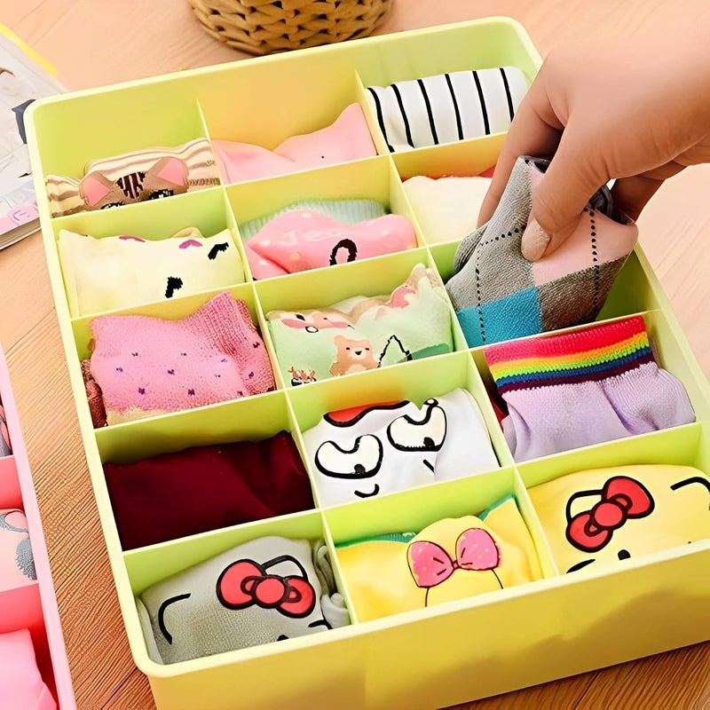 GOPAD Stackable 15 Grid Plastic Innerwear Underwear Undergarment Socks Storage Organizer Box with Lid Cover and Compartment for Wardrobe Drawer for Women Kids Plastic 15 Grid BoxmulticolourPcs 1 - Image 2