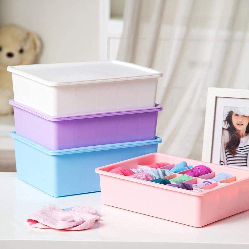 GOPAD Stackable 15 Grid Plastic Innerwear Underwear Undergarment Socks Storage Organizer Box with Lid Cover and Compartment for Wardrobe Drawer for Women Kids Plastic 15 Grid BoxmulticolourPcs 1 - Image 5
