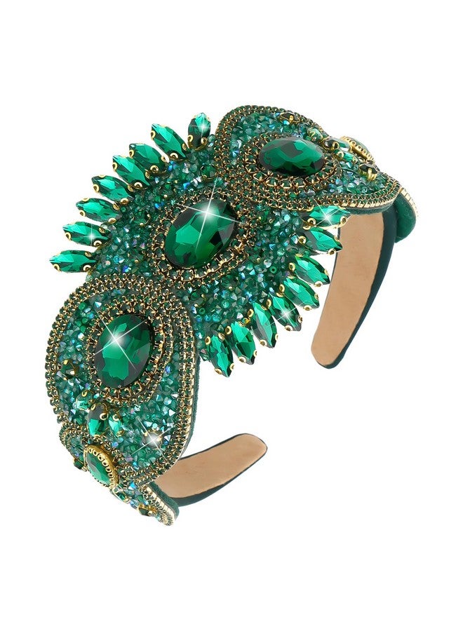 إسكدنيا عصابة رأس خضراء مرصعة بأحجار الراين للنساء والفتيات بعرض 3.15 بوصة، عصابة رأس لامعة مرصعة بالألماس، عصابة رأس عصرية غير قابلة للانزلاق، إكسسوارات شعر لعيد الحب للنساء والفتيات هدايا - Image 1