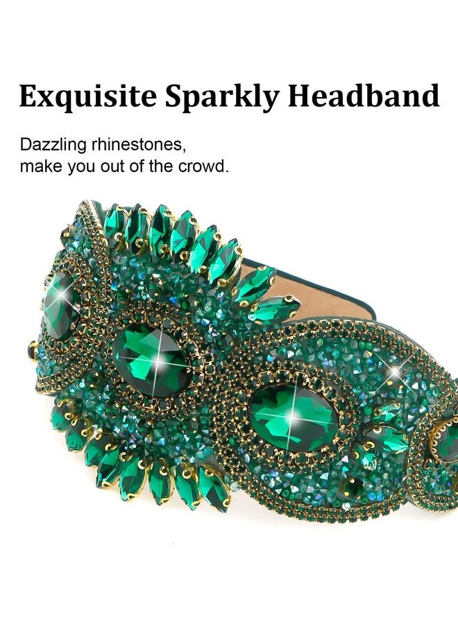 إسكدنيا عصابة رأس خضراء مرصعة بأحجار الراين للنساء والفتيات بعرض 3.15 بوصة، عصابة رأس لامعة مرصعة بالألماس، عصابة رأس عصرية غير قابلة للانزلاق، إكسسوارات شعر لعيد الحب للنساء والفتيات هدايا - Image 5