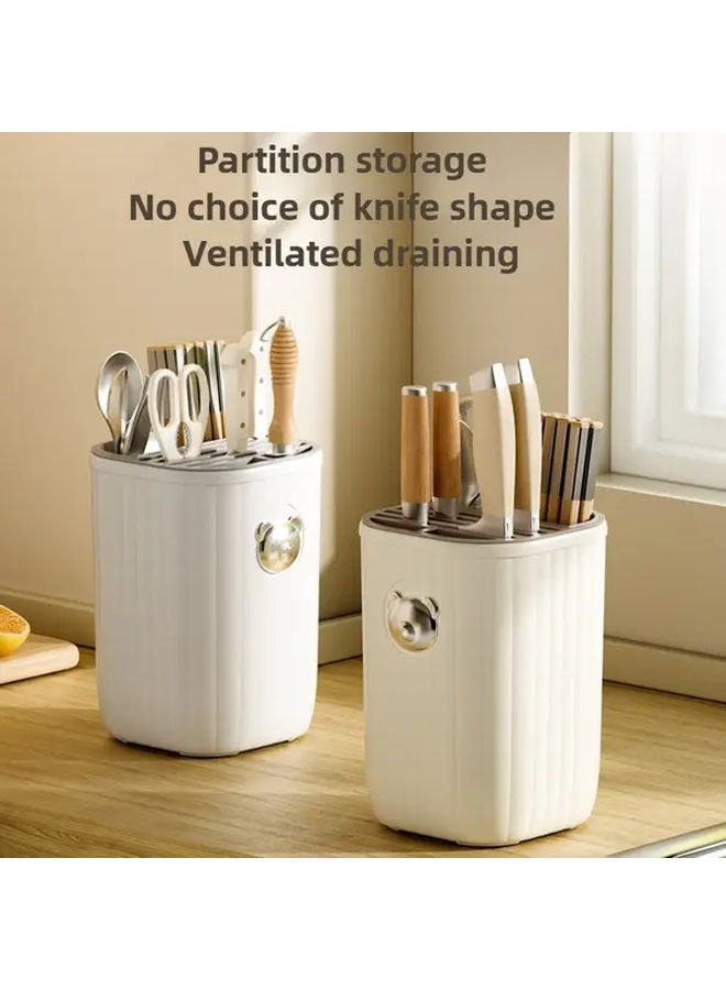 Cream Multipurpose Kitchen Organizer Rack For Knives Utensils And Spoons - Image 1