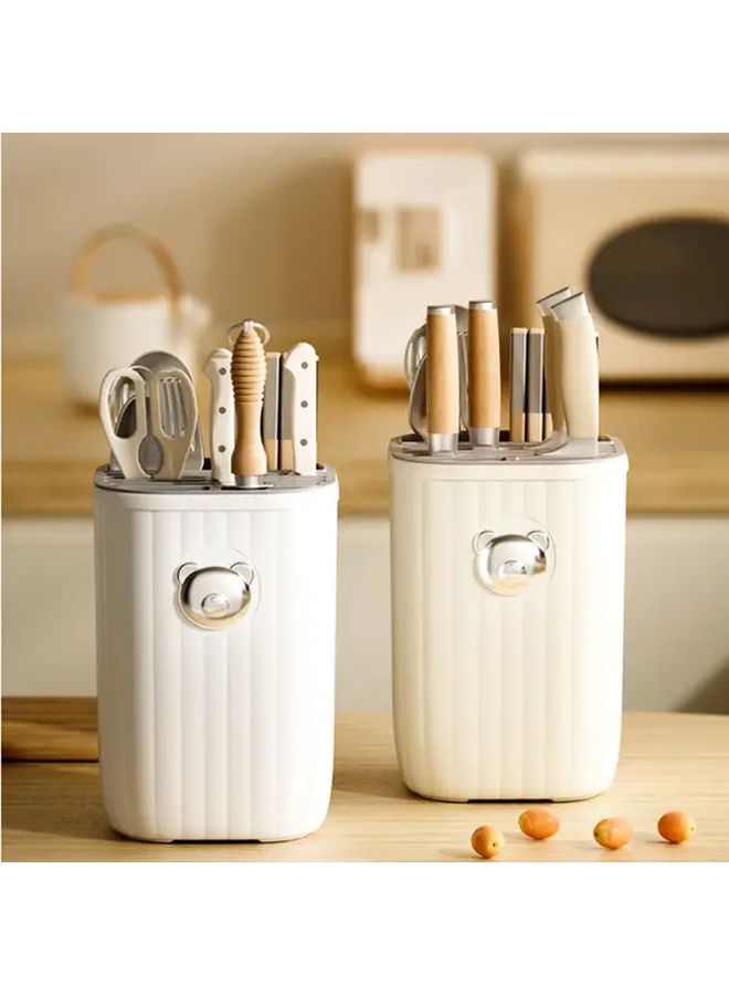 Cream Multipurpose Kitchen Organizer Rack For Knives Utensils And Spoons - Image 2