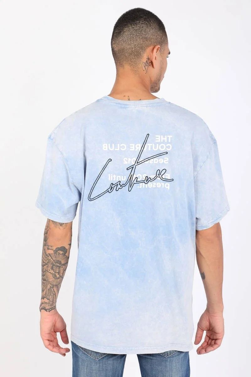 ماركابيا مان Men's Ice Blue Tie Dye Crew Neck T-shirt