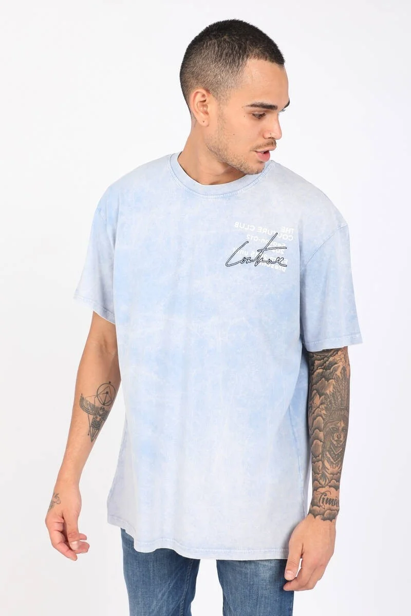 ماركابيا مان Men's Ice Blue Tie Dye Crew Neck T-shirt