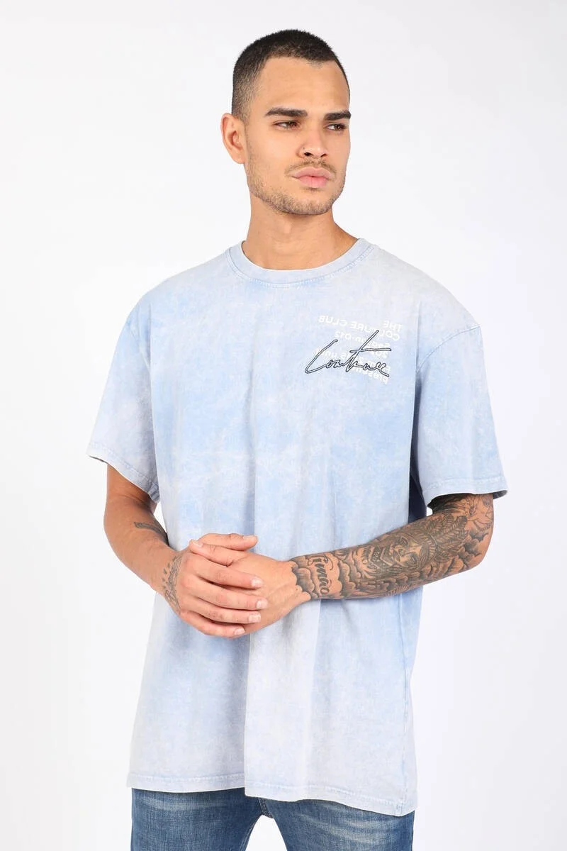 ماركابيا مان Men's Ice Blue Tie Dye Crew Neck T-shirt