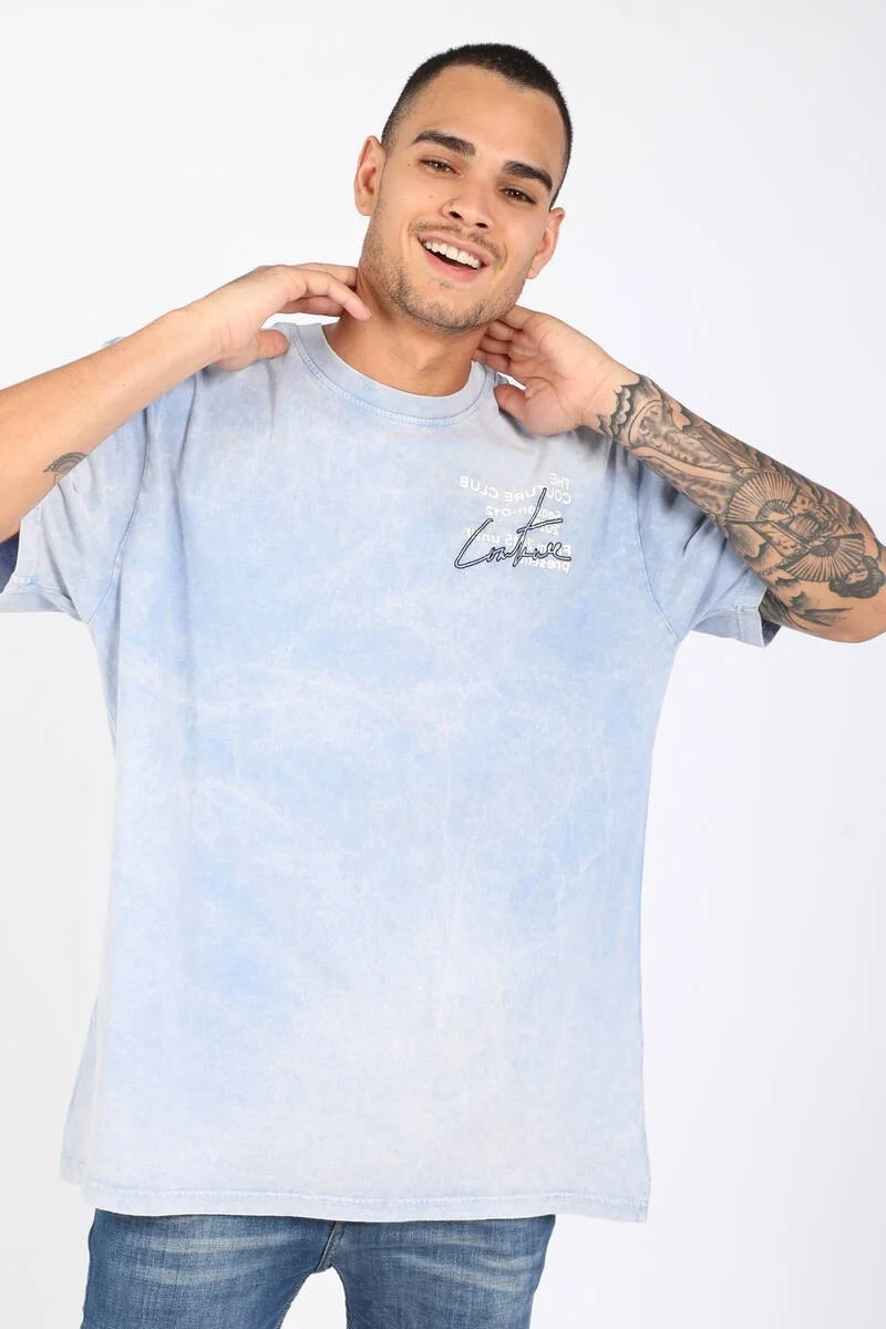 ماركابيا مان Men's Ice Blue Tie Dye Crew Neck T-shirt