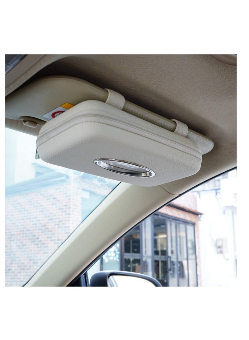SYOSI Car Tissue Holder, Sun Visor Napkin Holder, Car Visor Tissue Holder, PU Leather Backseat Tissue Case Holder for Car, Door Back Seat Pocket Interior Accessories Vehicle (Beige)  - Image 1
