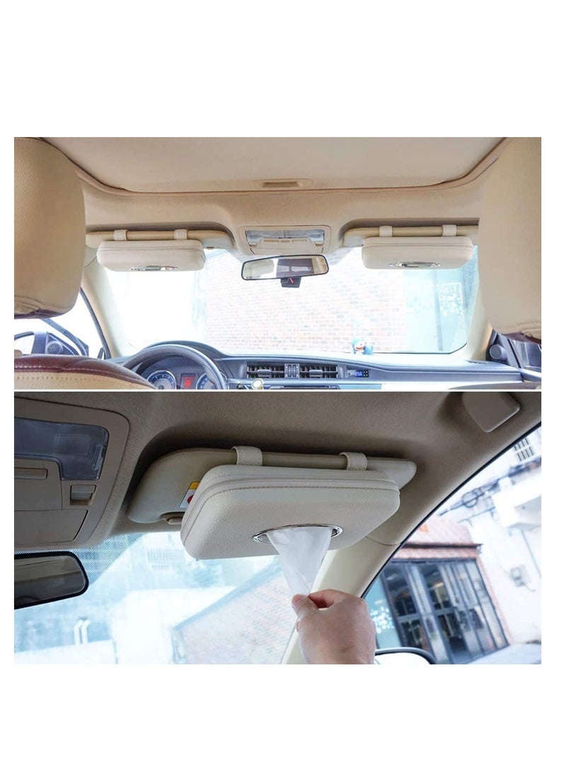 SYOSI Car Tissue Holder, Sun Visor Napkin Holder, Car Visor Tissue Holder, PU Leather Backseat Tissue Case Holder for Car, Door Back Seat Pocket Interior Accessories Vehicle (Beige)  - Image 2