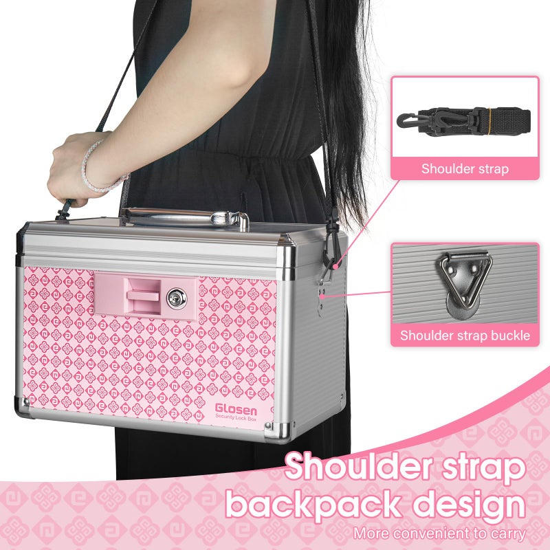 GLOSEN Medicine Lock Box Storage Lock Box 12 X 7.68 X 7.87 Inch ã€Pink-Mediumã€‘ Lockable Dorm Storage Trunk with Key Lock - Briefcase, Lock Boxes for Personal Items - Image 3