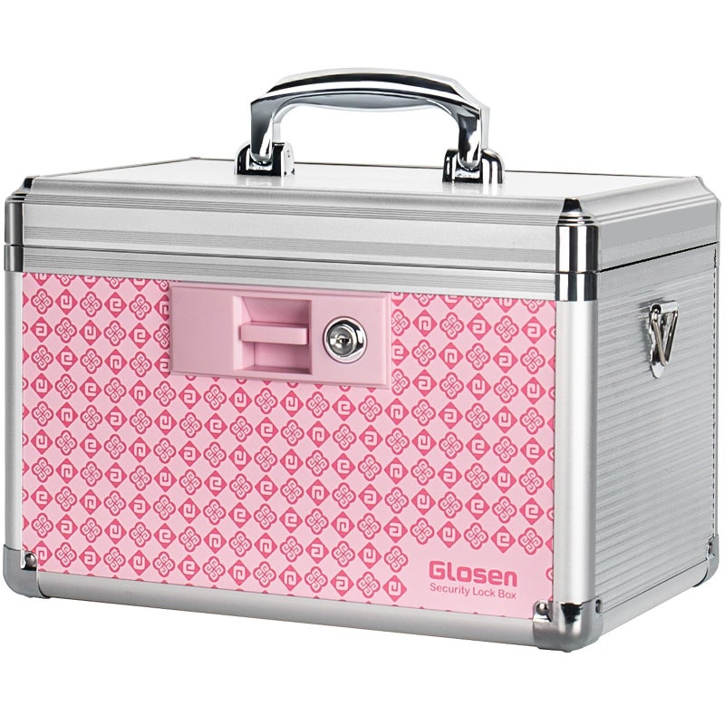 GLOSEN Medicine Lock Box Storage Lock Box 12 X 7.68 X 7.87 Inch ã€Pink-Mediumã€‘ Lockable Dorm Storage Trunk with Key Lock - Briefcase, Lock Boxes for Personal Items - Image 1